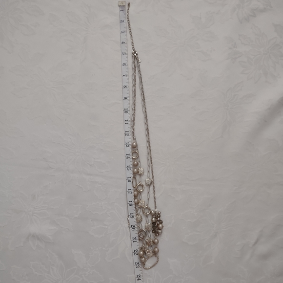 Chico's multi strand chain link two layers silver tone hammered necklace - Picture 9 of 12